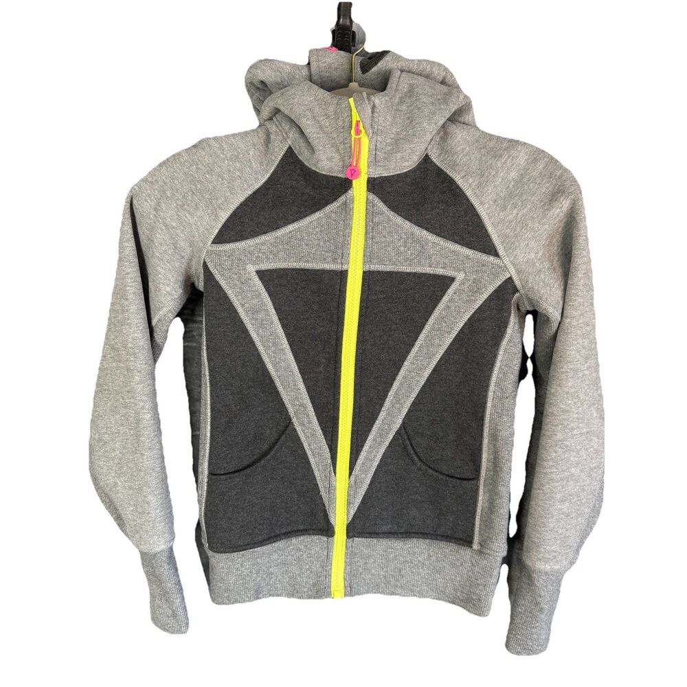 Ivivva By Lululemon Girls Scuba Hoodie Hooded Jacket Sweatshirt Gray Pink 10